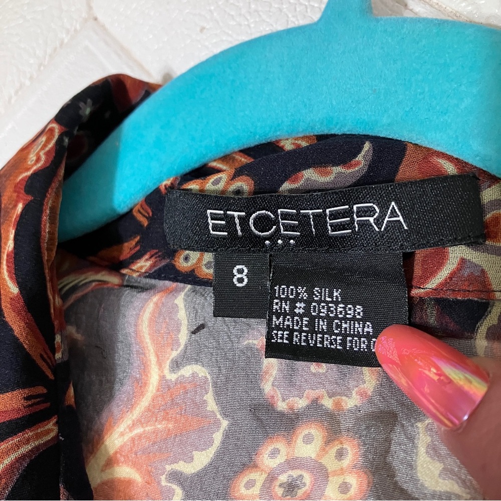 Etcetera 100% Silk Boho Brown Mixed Pattern Ruffl… - image 2